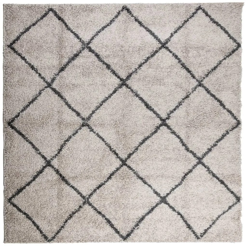 PAMPLONA bézs és antracit bolyhos modern szőnyeg 120 x 120 cm