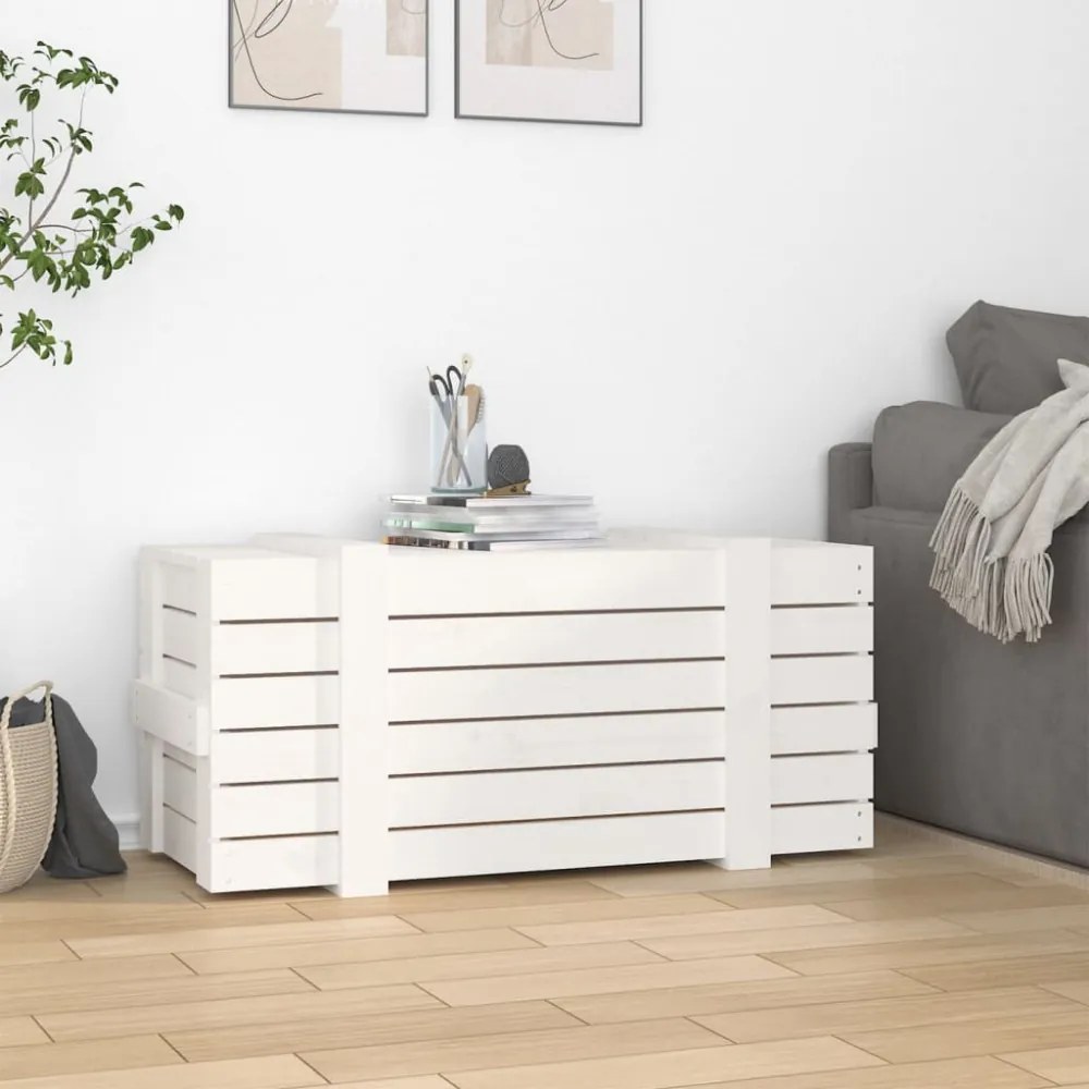 fehér tömör fenyőfa tárolóláda 91 x 40,5 x 42 cm