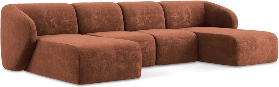 Terrakotta színű zsenília sarokkanapé (U alakú) Lani – Makamii