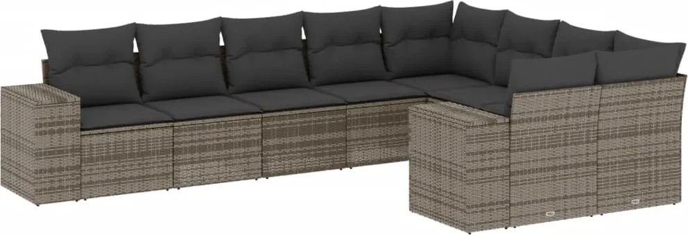 vidaXL 9 részes szürke polyrattan kerti ülőgarnitúra párnákkal