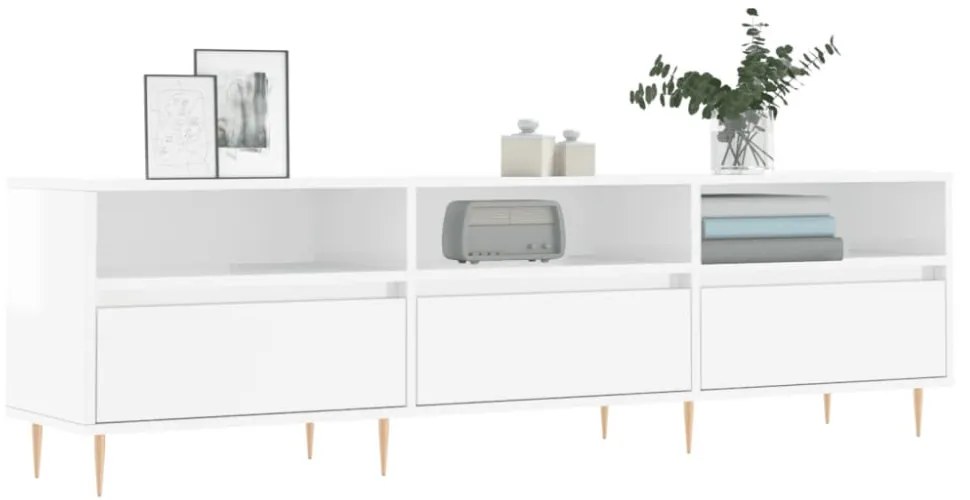magasfényű fehér szerelt fa TV-szekrény 150 x 30 x 44,5 cm