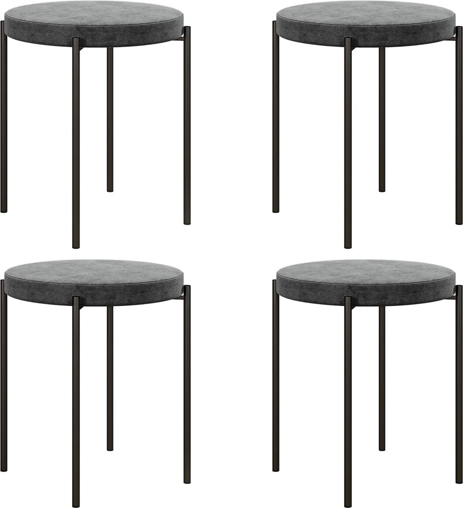 HOMCOM 4 db Rakatolható Étkezőszék Szett Kárpitozott Üléssel, Bársonyos Kinézetű Ülés Stool Étkezőhöz, Fém Sötét Szürke 41,5 x 41,5 x 46 cm | Aosom
