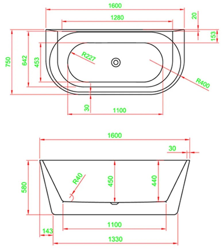 Still szabadon álló fürdőkád 160x75x58 cm