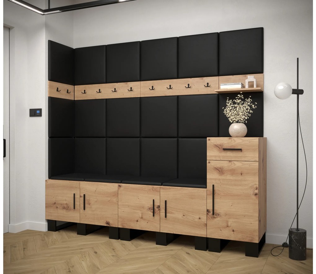Előszobabútor Amanda 9 (artisan tölgy + fekete öko-bőr). 1085937