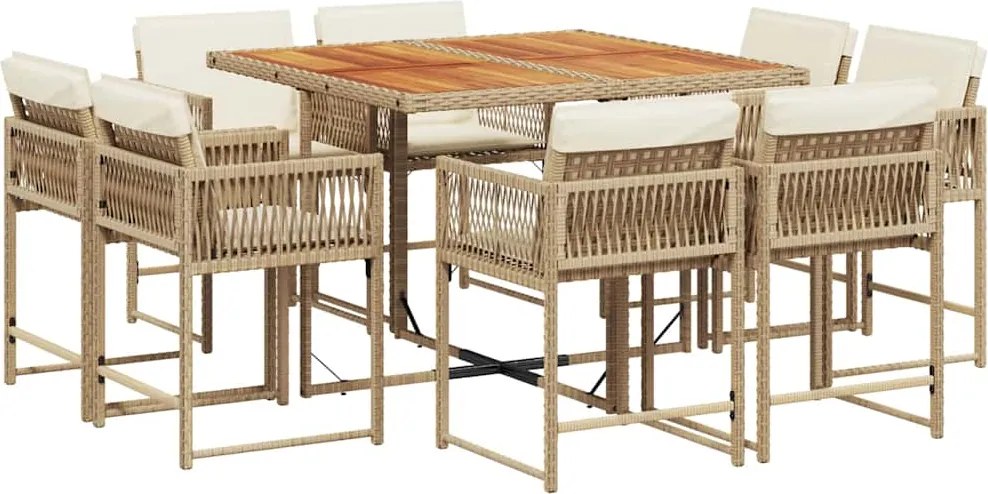 vidaXL 9 részes bézs polyrattan kerti étkezőgarnitúra párnákkal