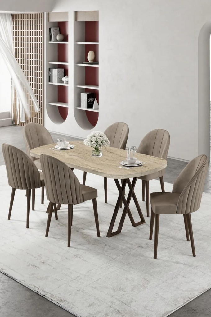 Kaye étkezőgarnitúra, travertin-cappuccino, 168 cm – TR240CHR2845