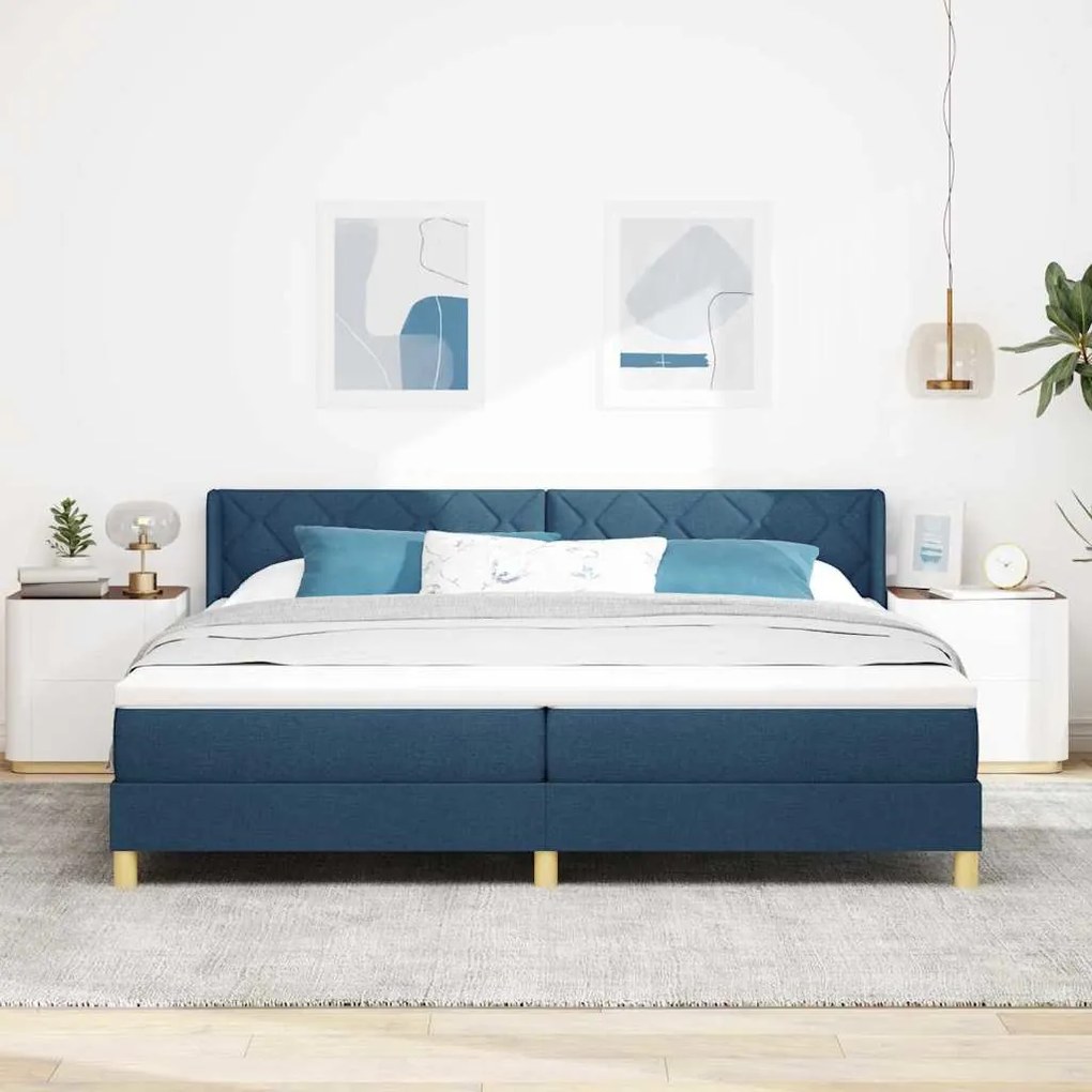 Rugós Ágy matracmal fejtámlával Kék 200 x 200 cm szövet