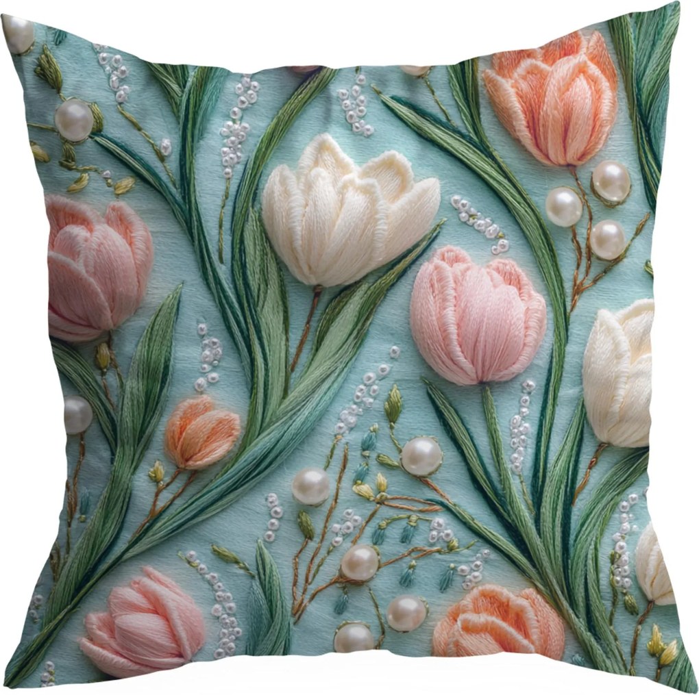 Tavaszi Díszpárnahuzat 50X50 CM Tavaszi Virágok Tulipán Minta 394