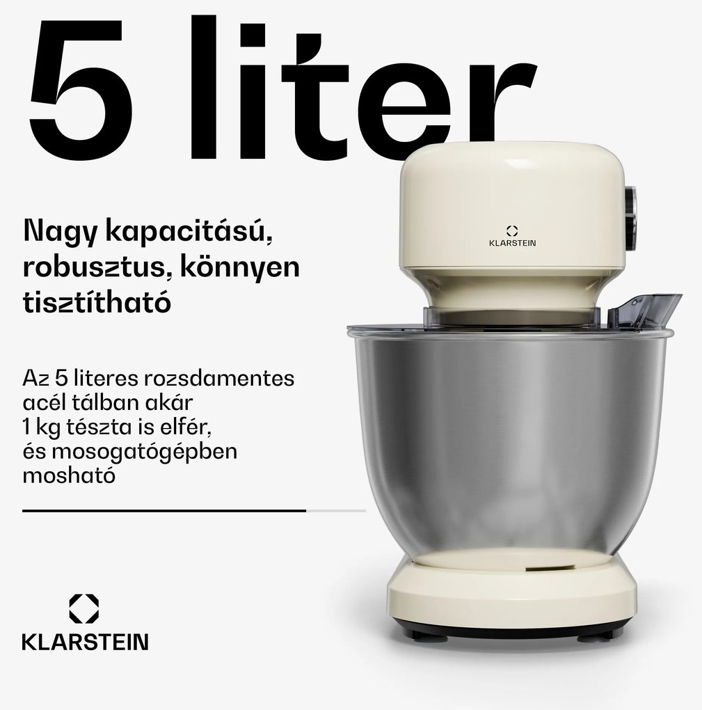 Klarstein Bella Evo konyhai robotgép | bolygókeverő rendszer | 3 keverőfelszerelés | 1500 W | 5 l