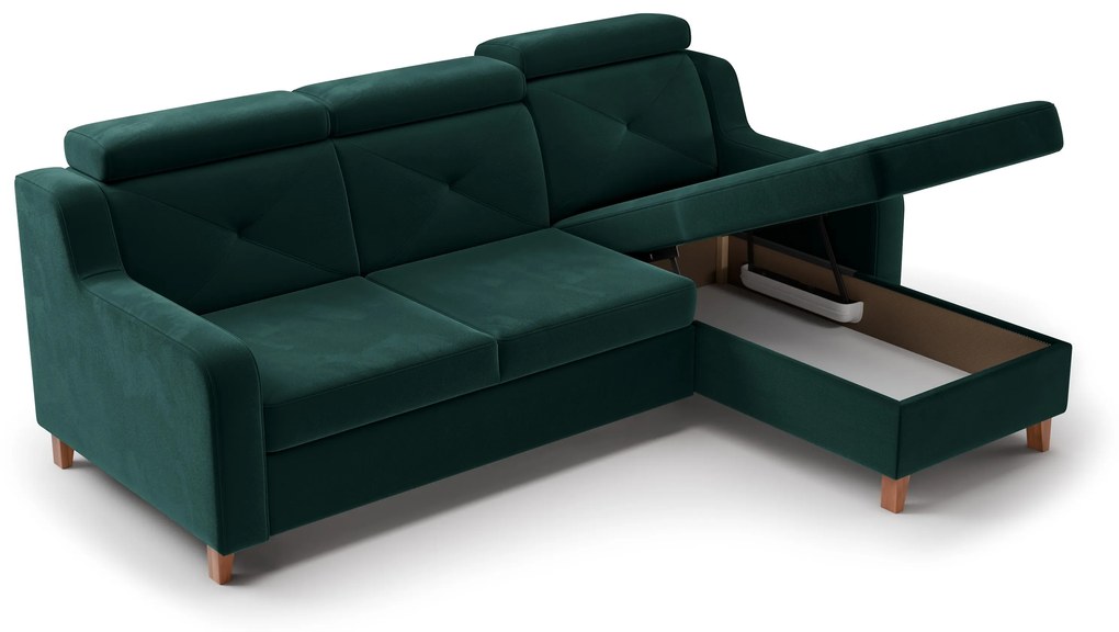 Laksaro sarokkanapé ágyfunkcióval jobb oldali - zöld Trinity 28 bársony