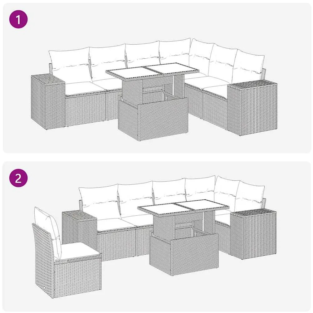 14 részes szürke polyrattan akácfa kerti ülőgarnitúra párnákkal