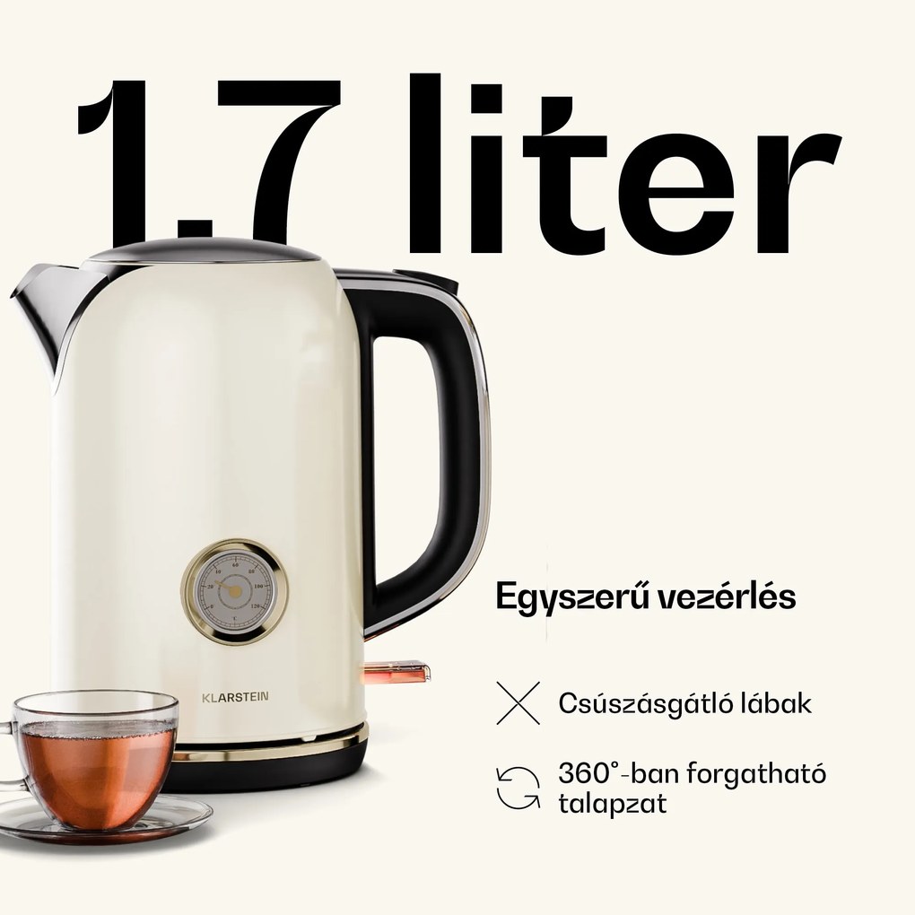 Klarstein Victoria vízforraló | 1,7 liter | 2200 W | 360°-os forgatható talp | Időtlen design