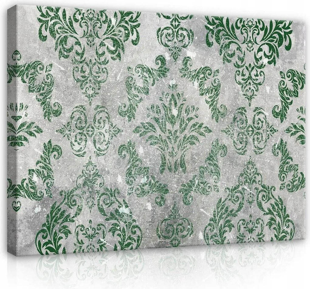 Vászonkép 100x75 Damaszkusz minta zöld szürke textúra beton elegancia klasszikus