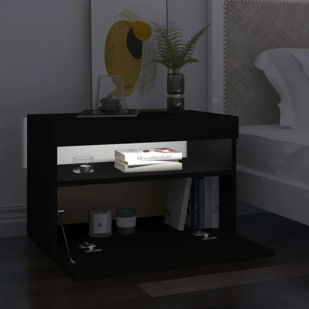 fekete TV-szekrény LED-lámpákkal 60 x 35 x 40 cm