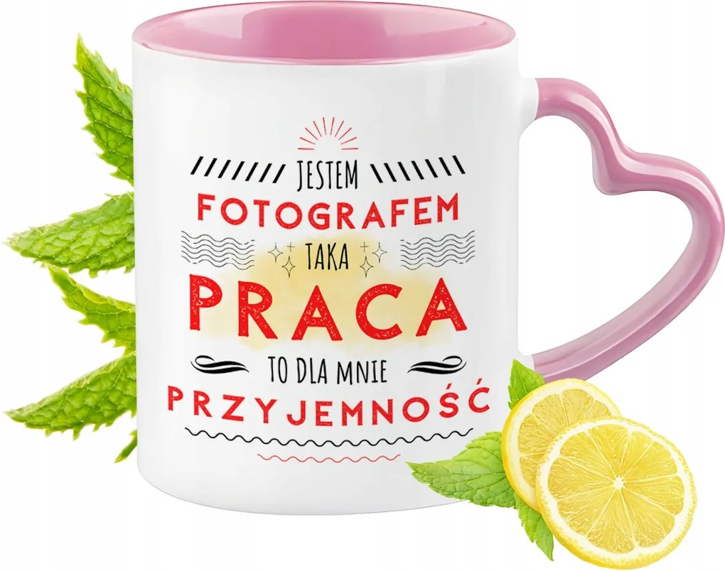 Fotós bögre Rózsaszín szív alakú füllel Kávé ajándék