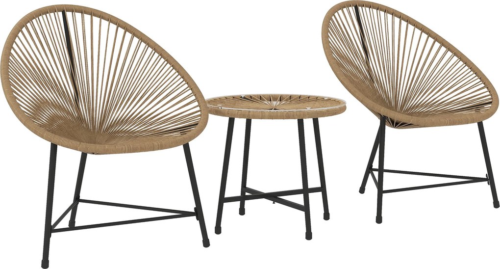 Outsunny Poly Rattan Kerti Bútor Szett, Kültéri Lounge Erkély Bútor 2 Személy Részére, 3 Darabos Ülőgarnitúra 2 Székkel és Asztallal, Időjárásálló Ker
