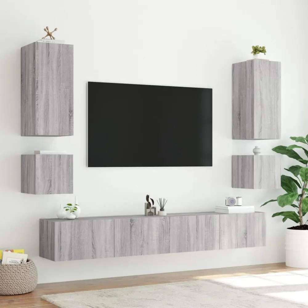 szürke sonoma színű fali TV-szekrény LED-ekkel 40,5x35x40 cm