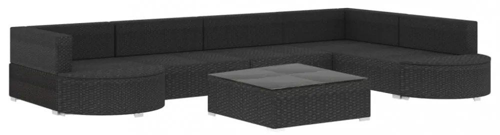 8 részes fekete polyrattan kertibútor-garnitúra párnákkal