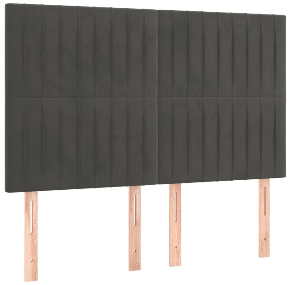 sötétszürke bársony rugós és LED-es ágy matraccal 140x190 cm
