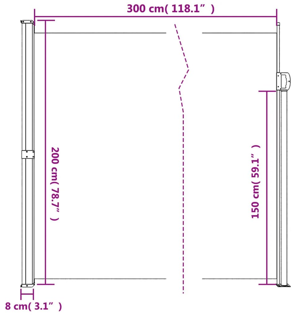 barna behúzható oldalsó napellenző 200 x 300 cm