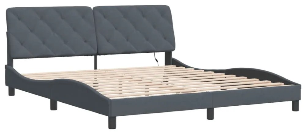sötétszürke bársony ágykeret LED-ekkel matrac nélkül 180 x 200 cm