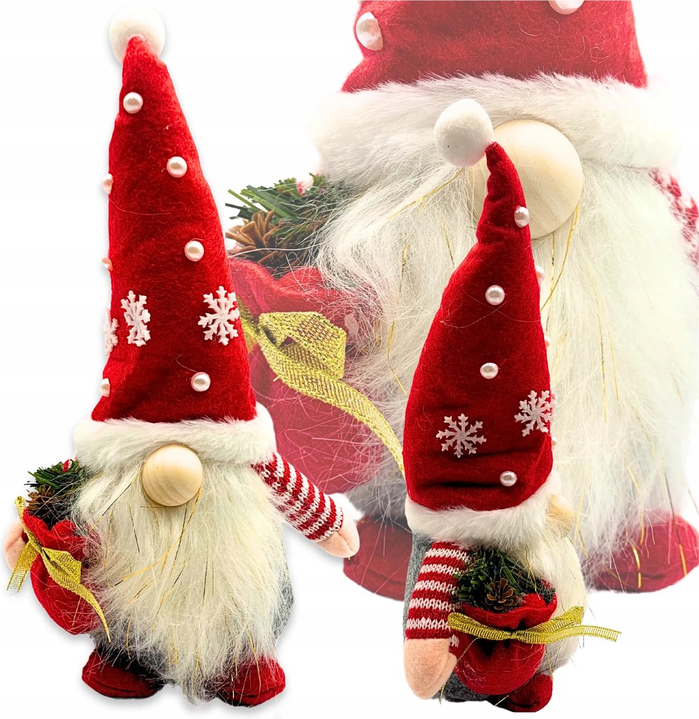 Karácsonyi Manó Dekorációs Manó Szakállas Ajándékzsák 28 cm