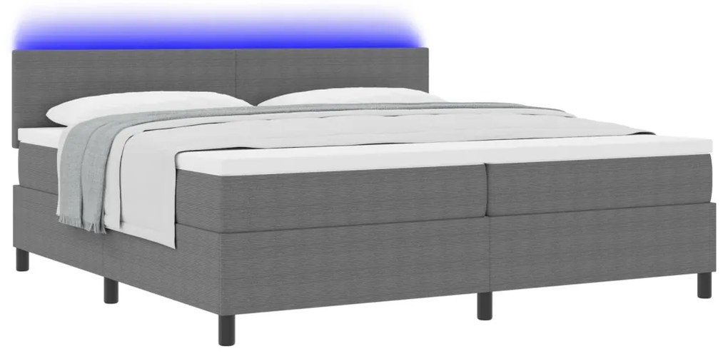 Boxspring Ágy matraccal & LED világosszürke 200x200 cm kordbársony