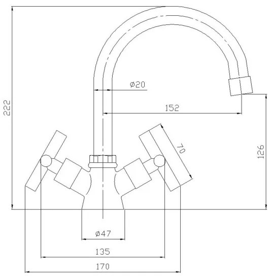 Aqualine - XENIA mosdócsaptelep 22,2 cm, fényes króm