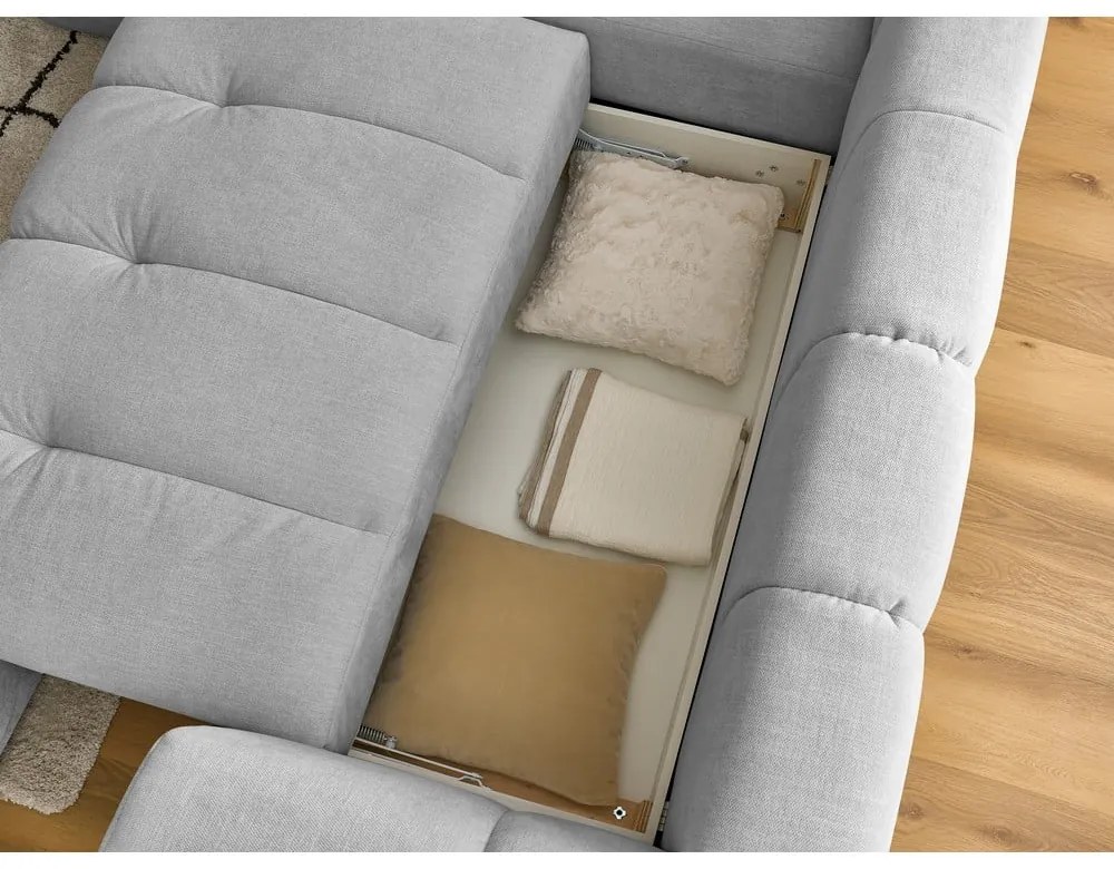Világosszürke kinyitható-tárolóhelyes sarokkanapé (bal oldali-L alakú) Fuji – Bobochic Paris