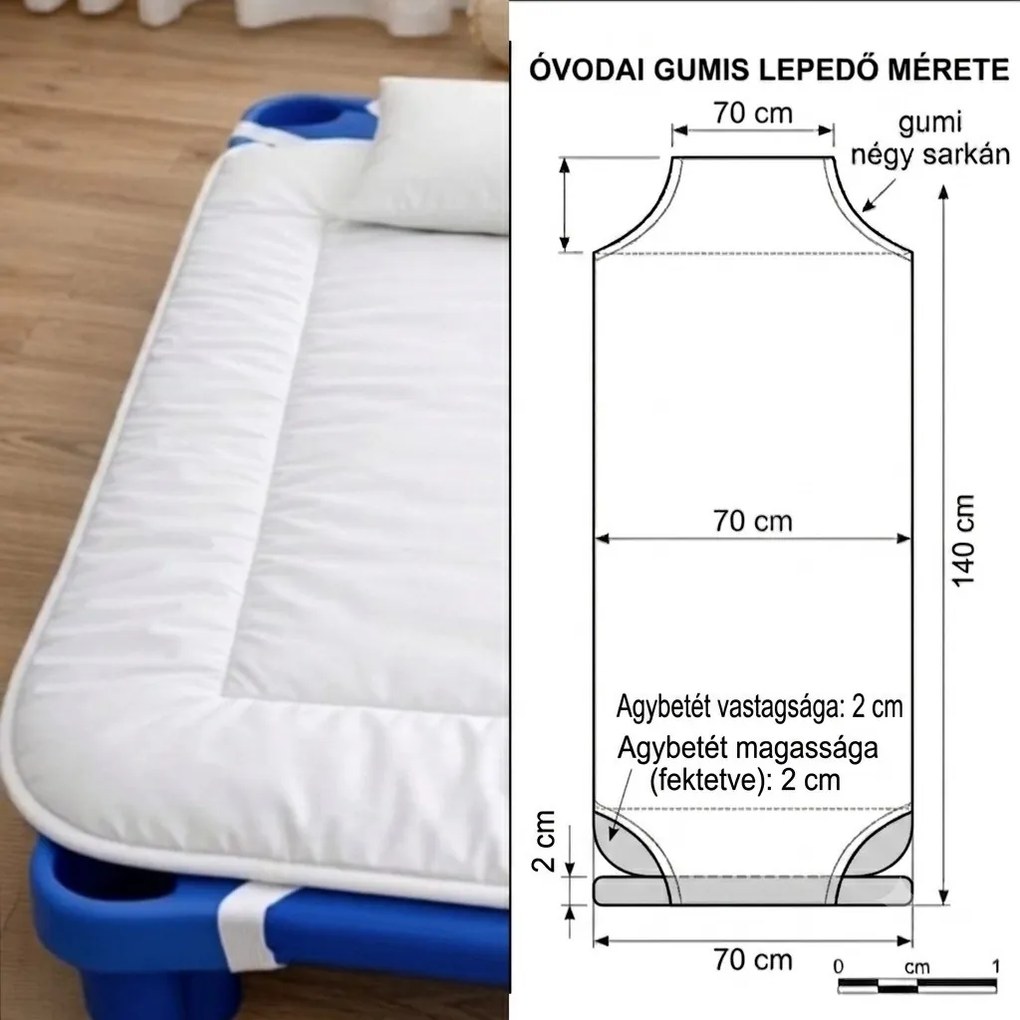 Óvodai bélelt lepedő 70x140 cm (választható vízálló frottír réteggel)