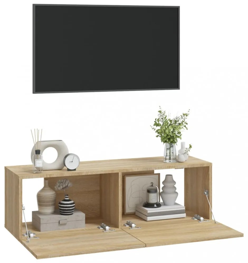2 db sonoma tölgy szerelt fa fali TV-szekrény 100x30x30 cm