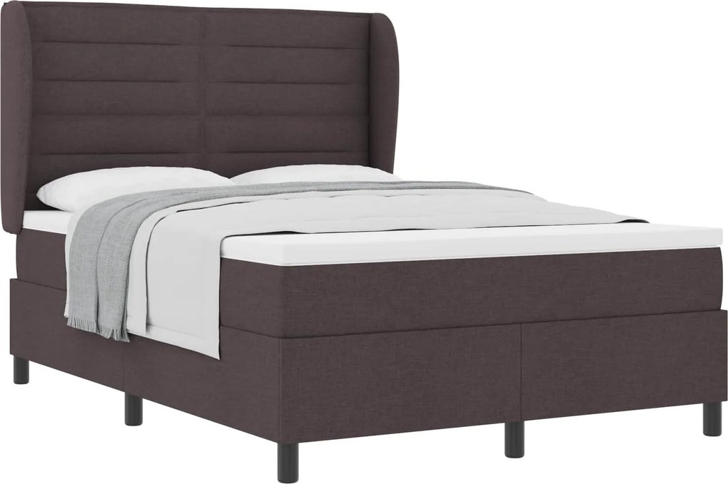 vidaXL Boxrugós ágy matracmal sötétbarna 140 x 190 cm szövet