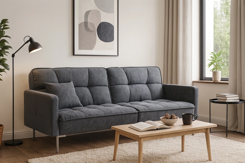 Kitalio háromszemélyes kanapé ágyneműtartóval - szürke