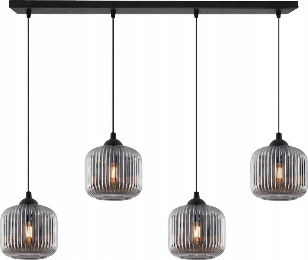 Mennyezeti Függőlámpa Csillár Fekete Üveg Bordázott Lámpabúra Glamour E27