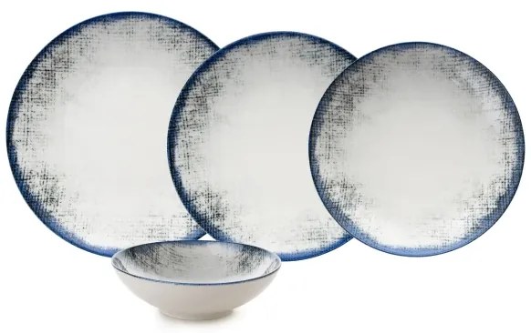 24 részes étkészlet, fehér/kék, porcelán