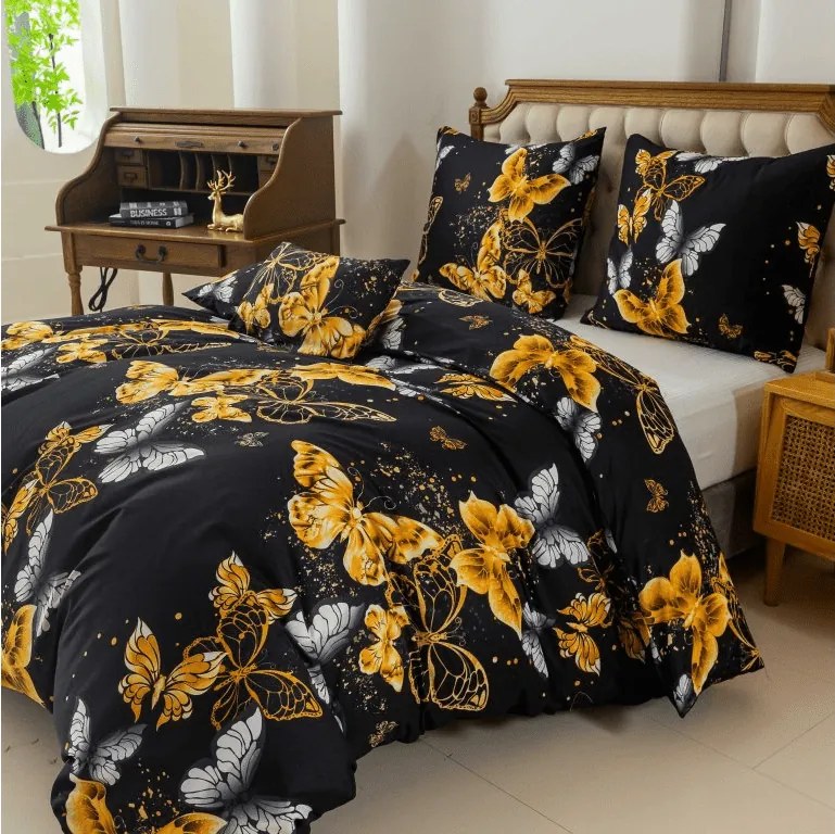 Mikroszálas ágyneműhuzat GOLD BUTTERFLY fekete Ágyneműhuzat mérete: 70 x 90 cm | 140 x 200 cm