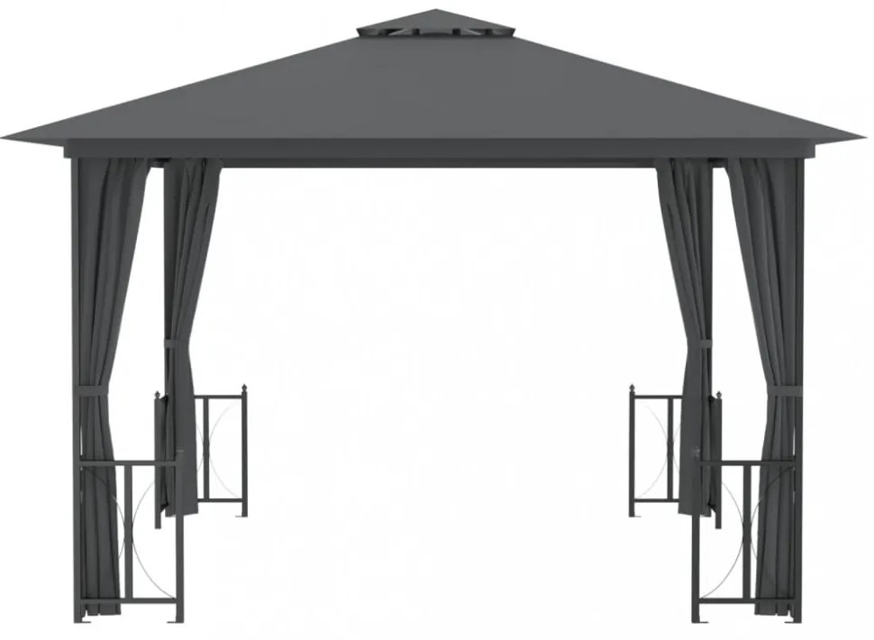 antracitszürke pavilon oldalfalakkal és dupla tetővel 3 x 3 m