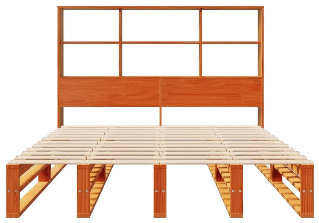 viaszbarna tömör fa könyvespolcos ágy matrac nélkül 160 x 200cm