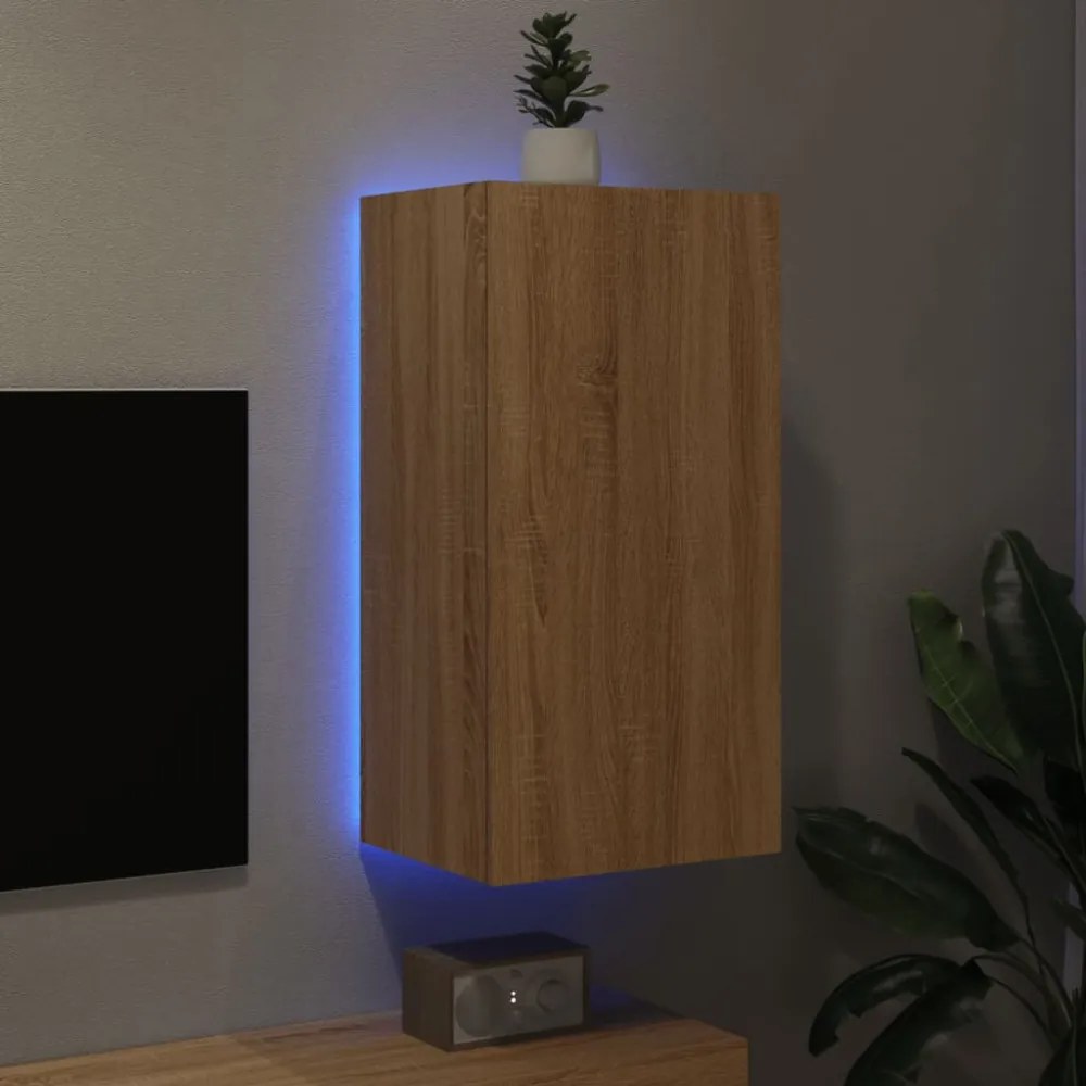 sonoma tölgy színű fali TV-szekrény LED-ekkel 40,5x35x80 cm