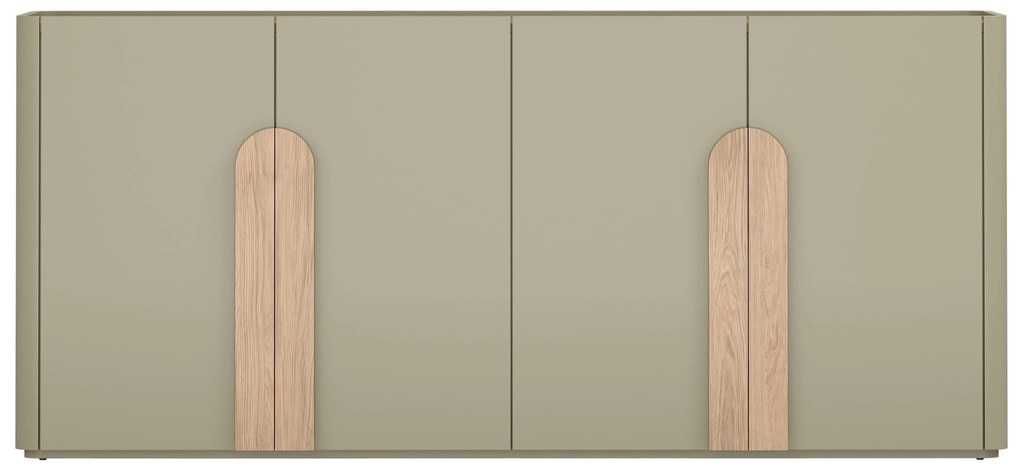 Amilio négyajtós komód 200 cm - eukaliptusz / baltic dune tölgy / natúr tölgy fogantyúk