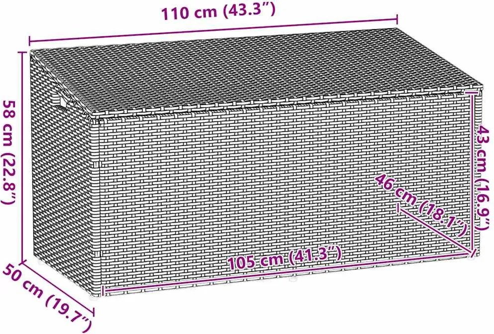 Világosszürke Polyrattan Kerti Tárolóláda 110X50X58 Cm