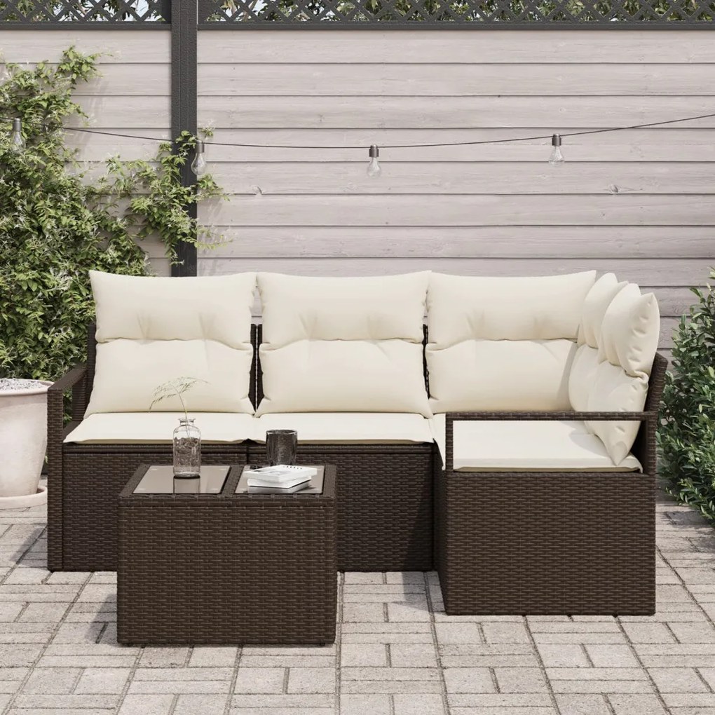 4 darabos kert kanapé szett párnákkal szürke poly rattan, 2 személyes kert kanapé párnákkal barna poly rattan