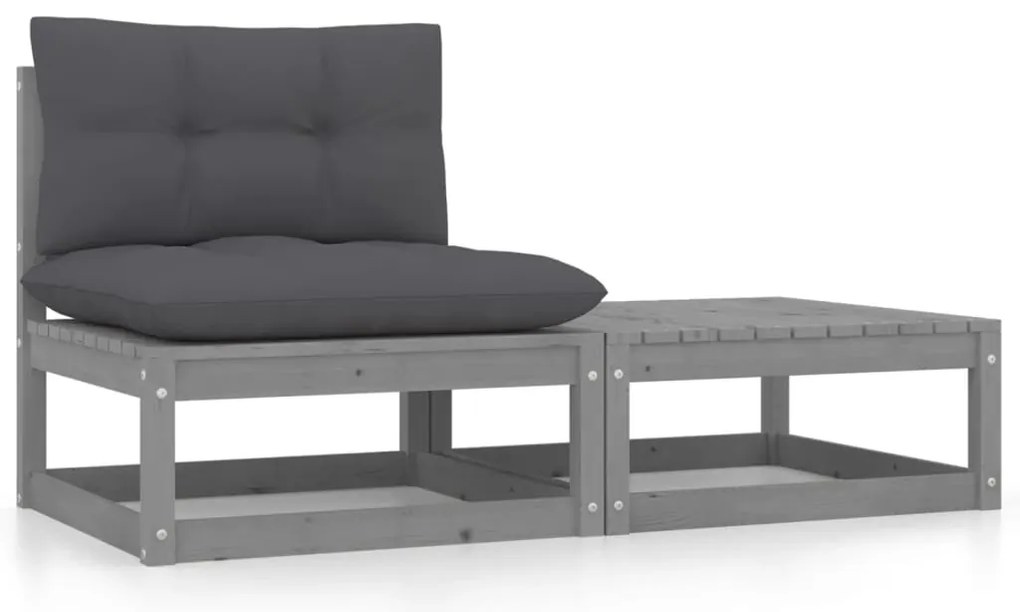 vidaXL 2 részes szürke tömör fenyőfa kerti ülőgarnitúra párnákkal