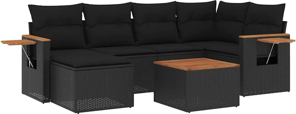 vidaXL 7 részes fekete polyrattan kerti ülőgarnitúra párnával