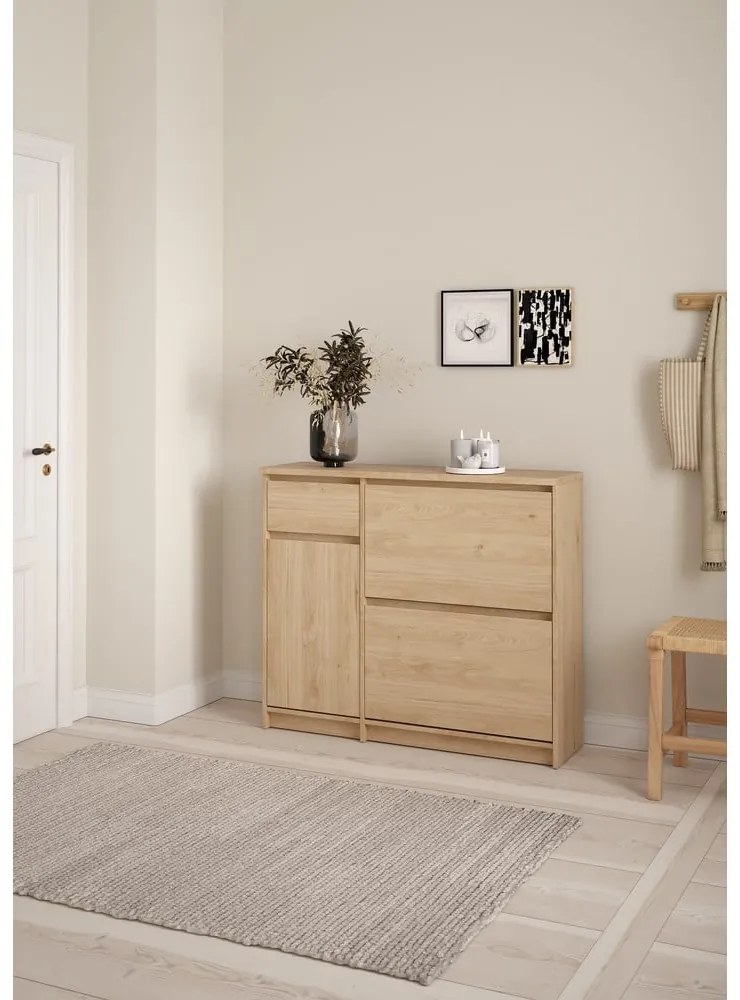 Natúr színű billenő ajtós cipőtartó tölgyfa dekorral 109x93x32 cm Naia – Tvilum