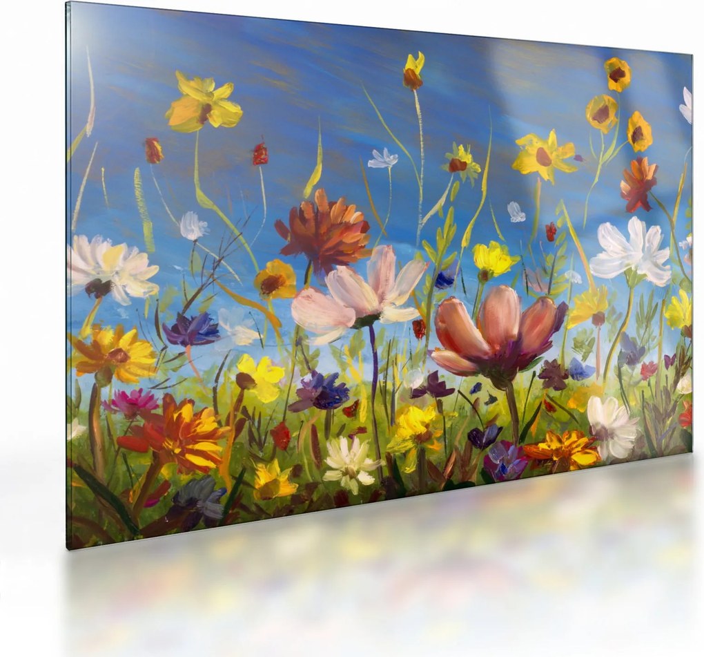 Festett kép egy virágzó rét (üvegen) (70x50 cm)