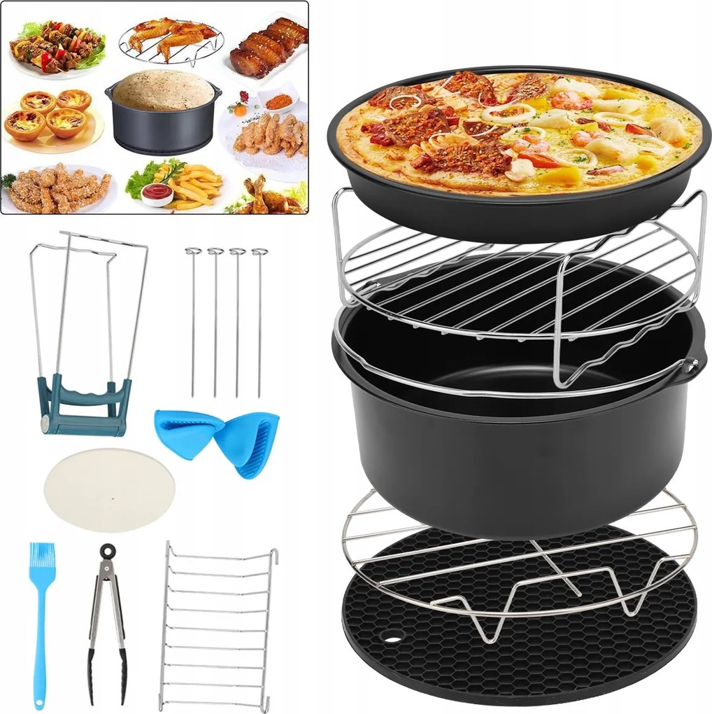 13db-os tartozék szett levegős olajsütőhöz grillrács Új