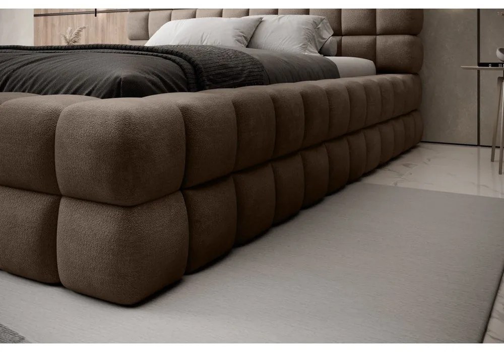 Világosbarna kárpitozott ágyneműtartós franciaágy ágyráccsal 160x200 cm Dizzle – ELTAP