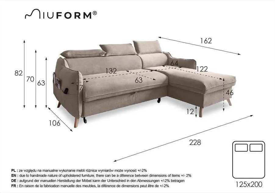 Bézs kinyitható sarokkanapé (jobb oldali) Sweet Harmony – Miuform