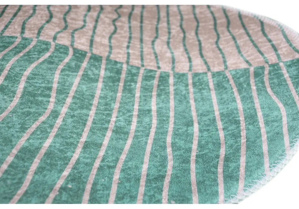 Krémszínű-türkiz mosható kerek szőnyeg ø 80 cm Yuvarlak – Vitaus
